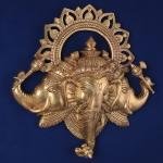 Pure Brass Trimukhi Ganapati | 17.5" x 15.7" Wall Hanging | 7.17 kg | Three-Faced Divine Form | Sacred Hindu Art | Temple Grade | Jaipurio